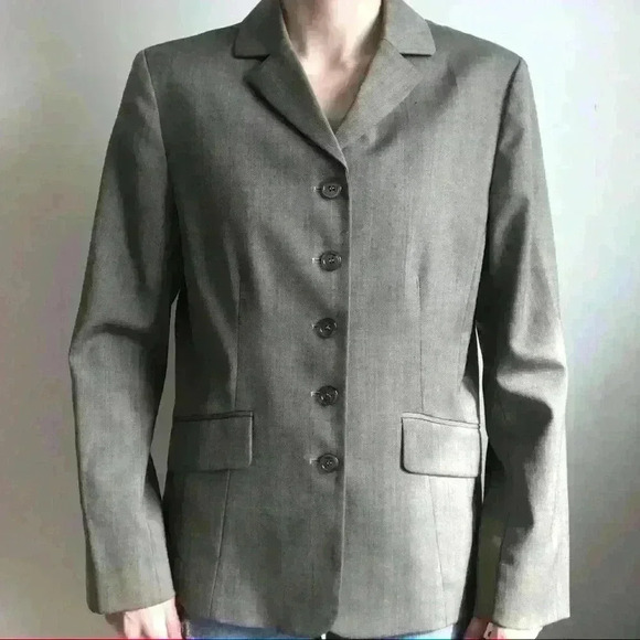 Vintage Anne Klein Women’s Grey Preppy Prep Old Money Wool Coat Blazer 10 Large - Picture 3 of 8